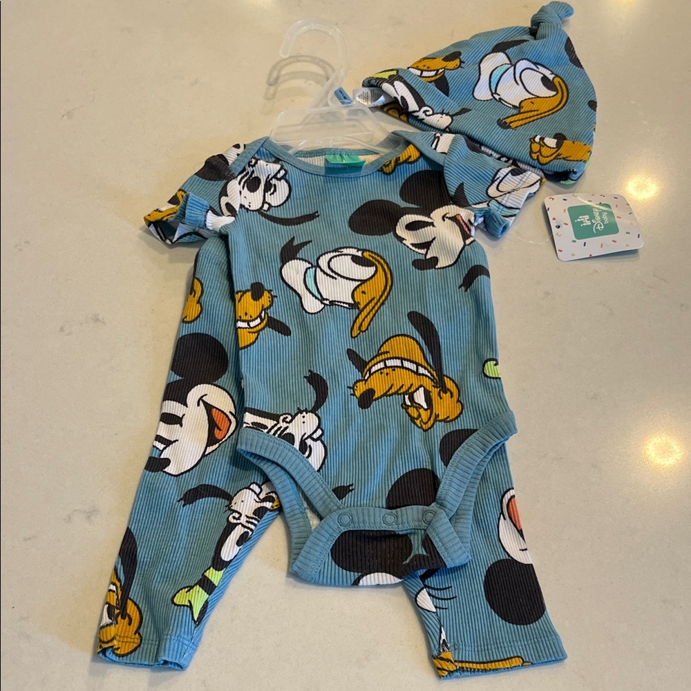 Disney Blue and Yellow Character Bodysuit and Hat Set